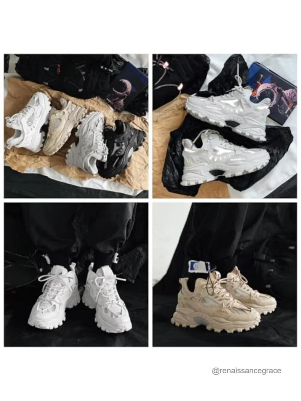 Leather High Top Chunky Platform Sneakers Lace Up Non Slip Men's